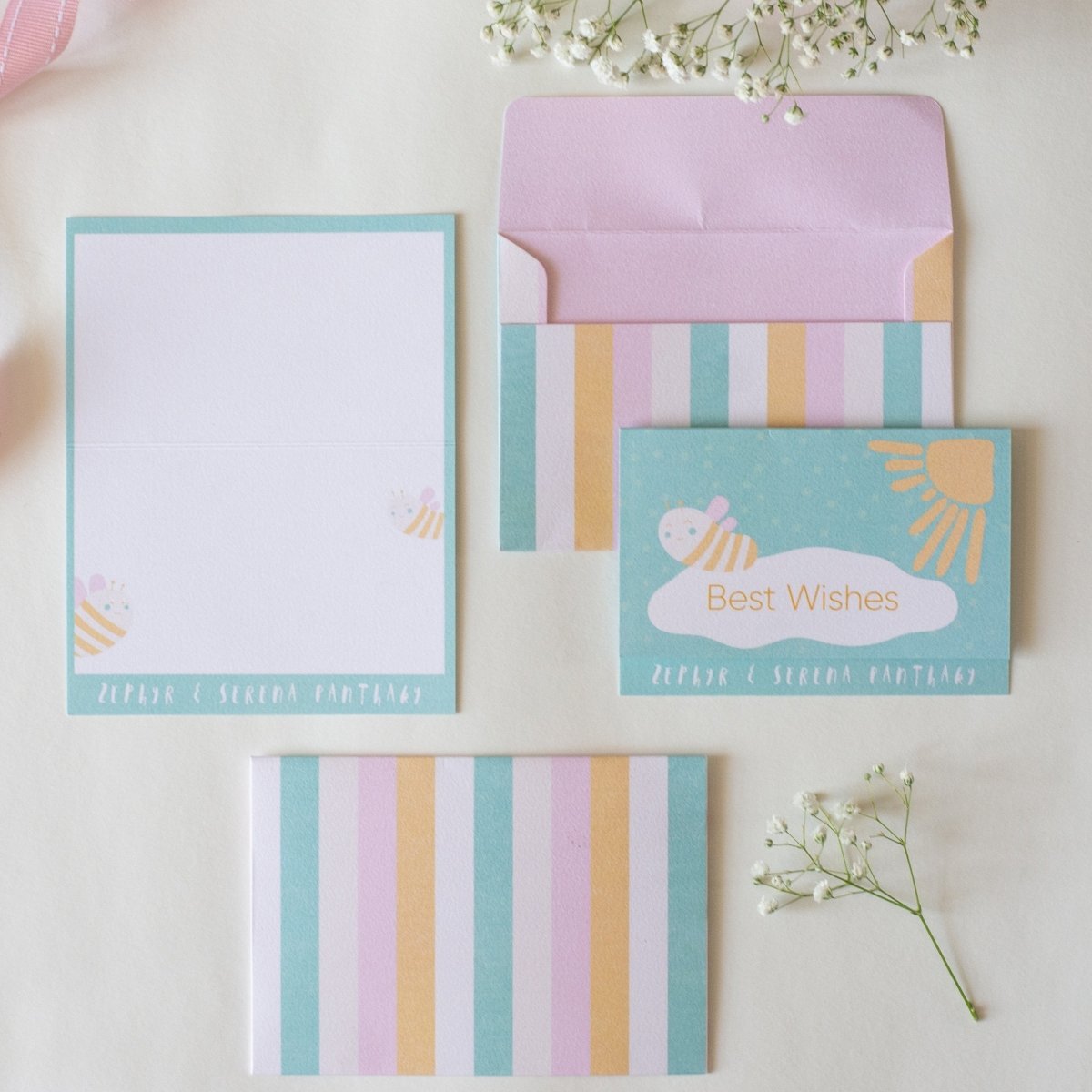 Foldable Gift Cards with Envelopes - Bee Yourself | Pastel | 250 GSM Paper