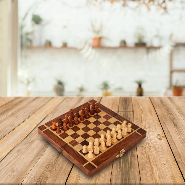 Handmade Folding Wooden Chess Board Game Set- 8 Inches