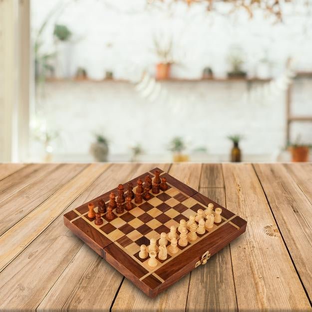 Folding Wooden Chess Board Set Game- 10" Non Magnetic