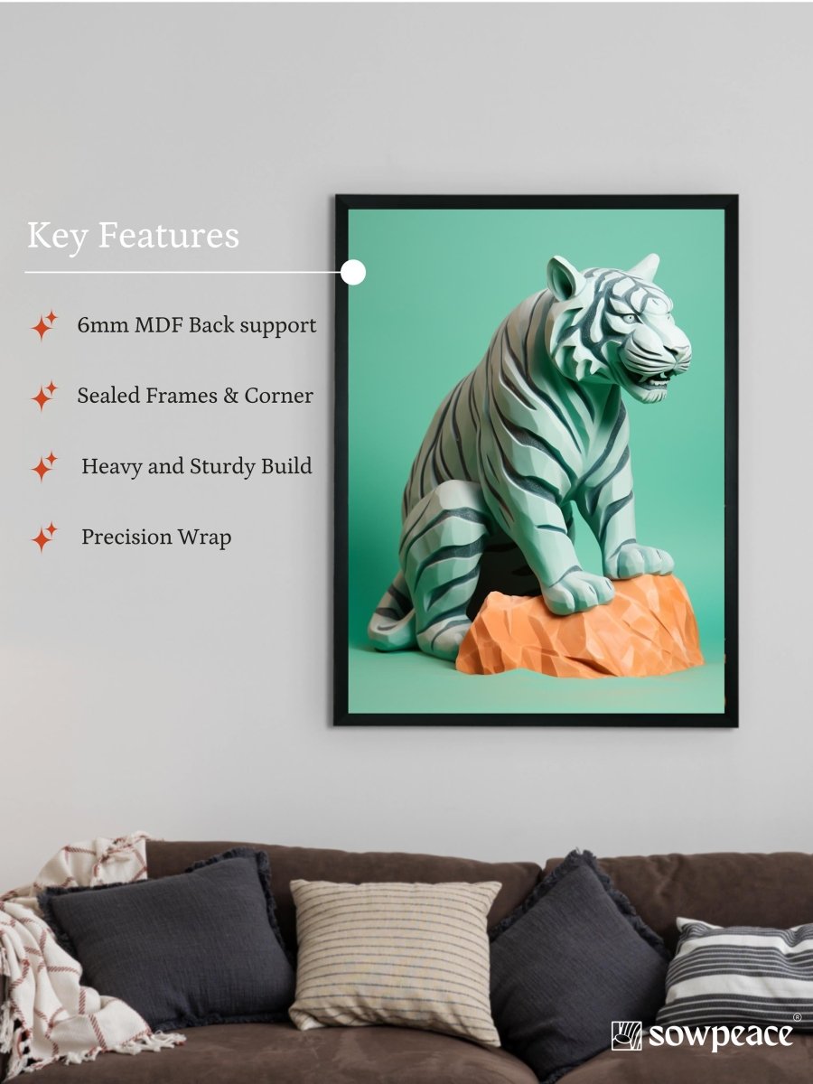 Frozen Form: Premium Abstract Tiger Canvas Wall Prints by Sowpeace – Handcrafted Indian-Inspired Art for Unique Winter Decor