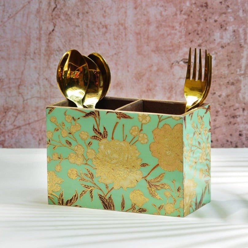 Green Floral MDF Cutlery Holder