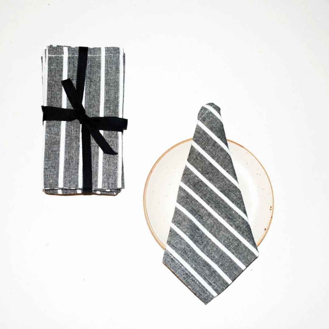 Grey Handmade Cotton Striped Dining Napkins-Set of 6