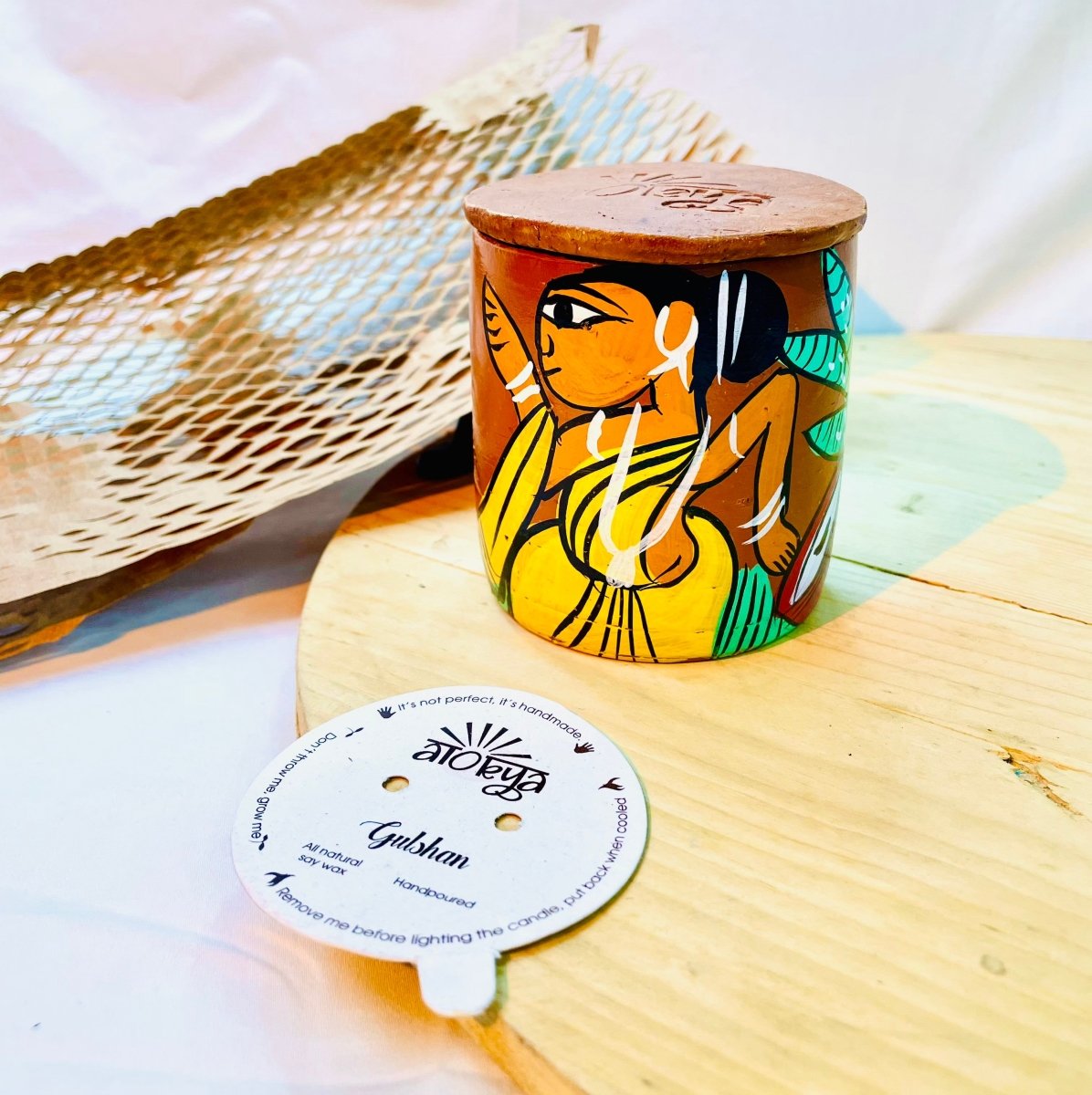 Gulshan Scented Soy Wax Candle | Folk art on Terracotta Jar