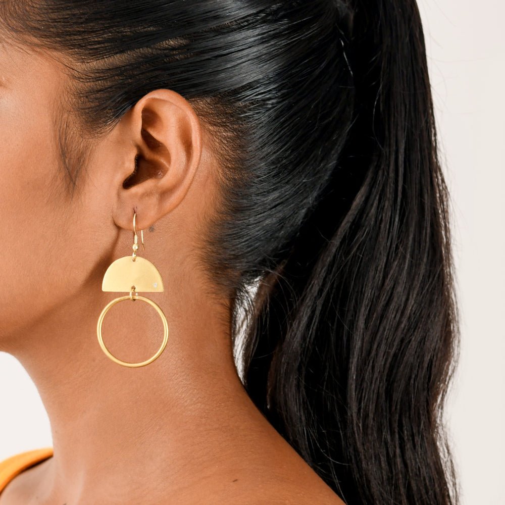 Half and Full Circle Brass Earrings