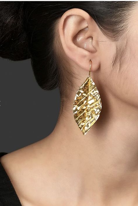 Hammered Leaf Gold Plated Brass Earrings