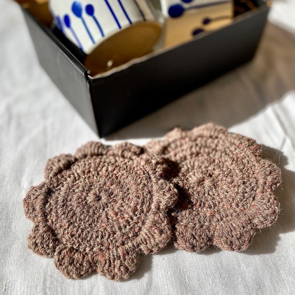 Hand Knitted Coasters - Pure Himalayan Wool (pinkish-grey)