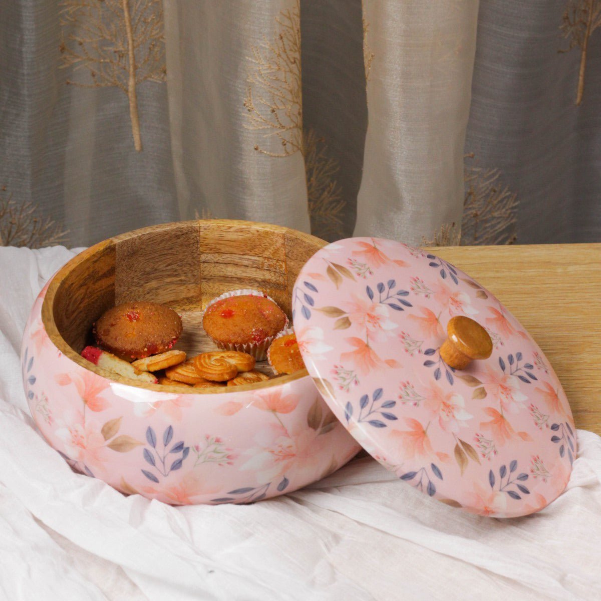 Handcrafted Blossom Mango Wood Roti Box from Aakriti Ahuja Collection