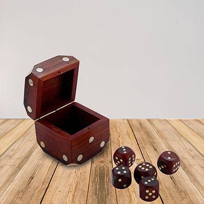 Handcrafted Wooden Box and 5 Dice Set Paperweight Puzzles