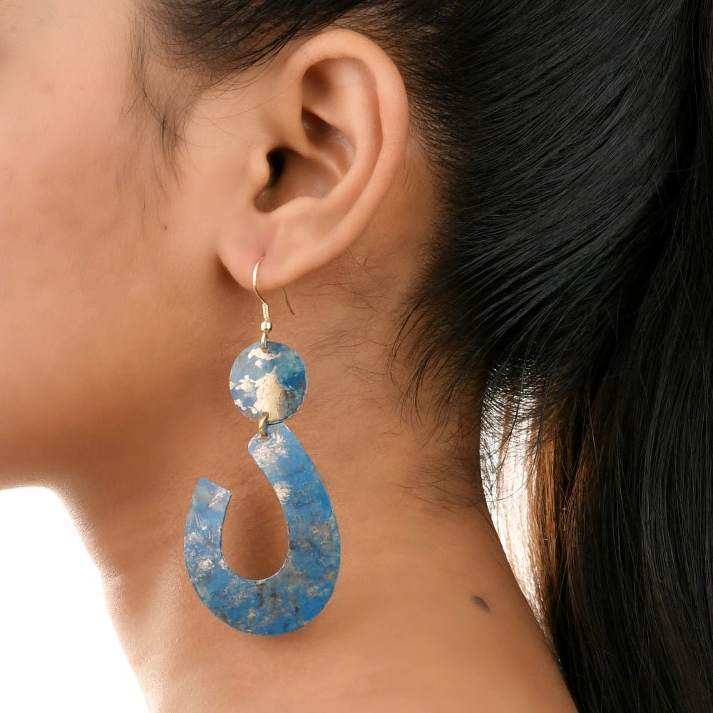 Handcrafted Brass Blue Shaded Earrings