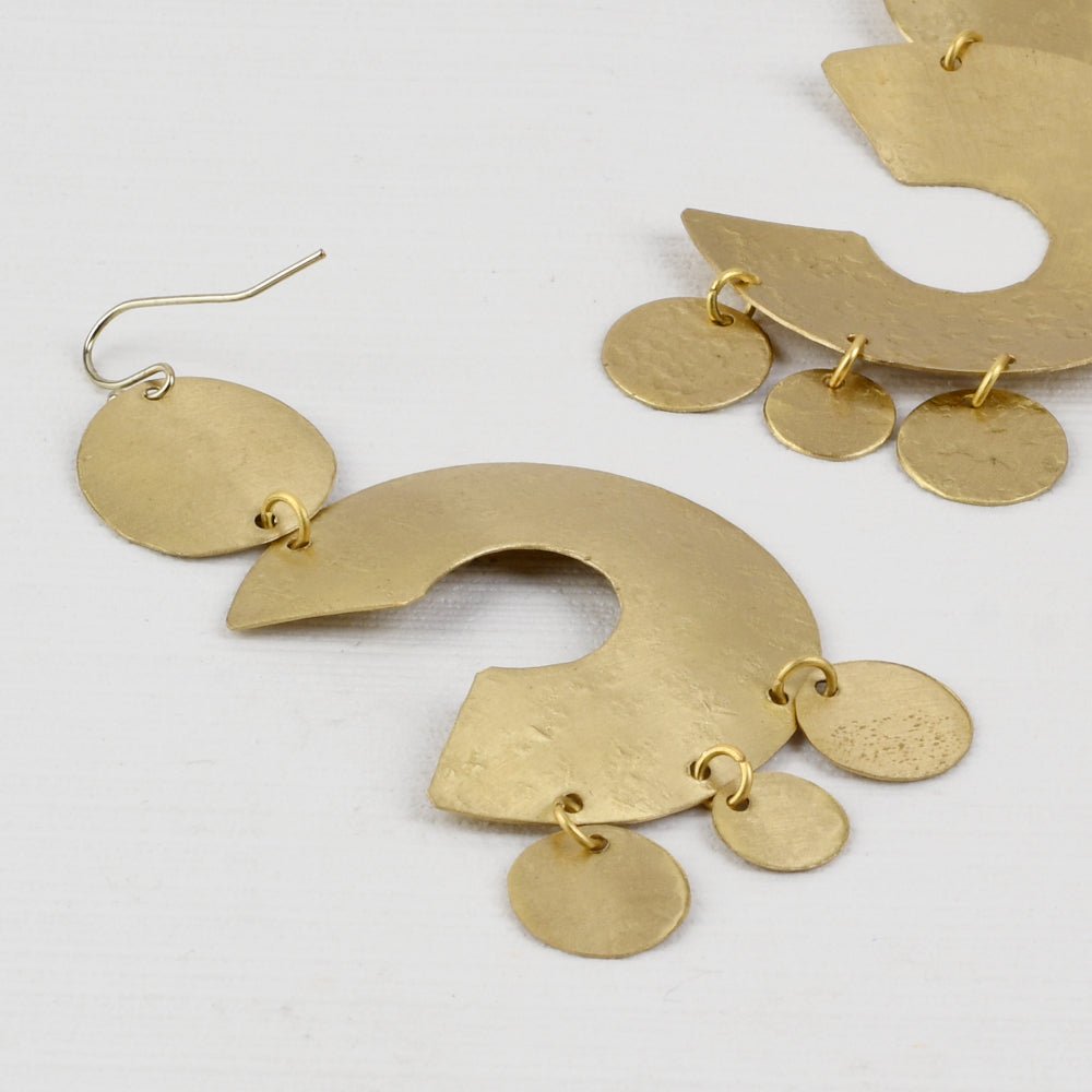 Handcrafted Brass Half Circles Textured Earring