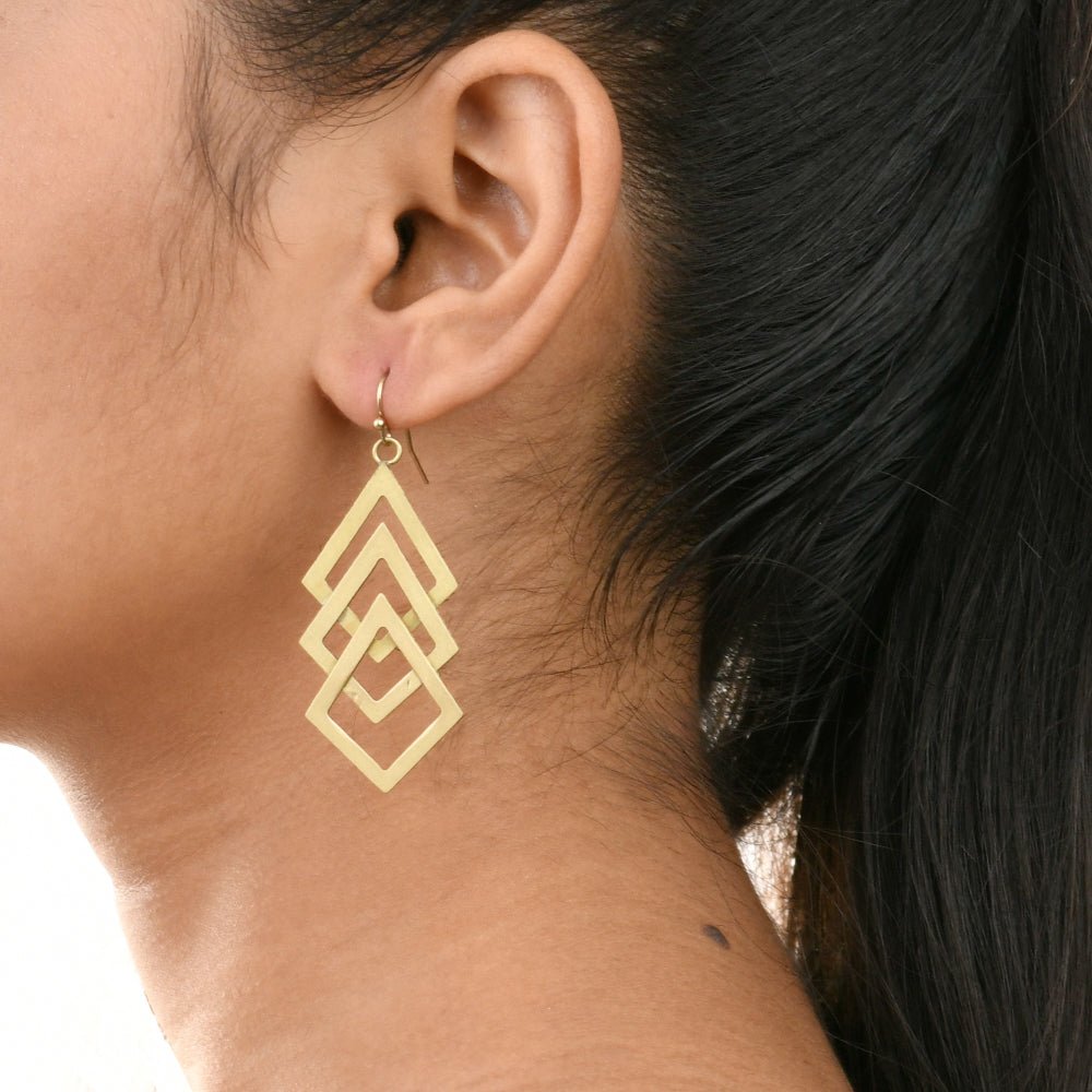 Handcrafted Brass Rhombus Design Earrings