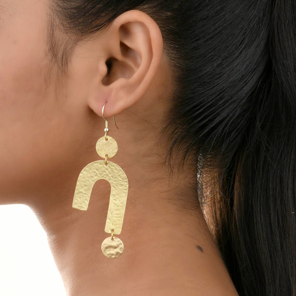 Handcrafted Brass U Shaped Textured Earrings