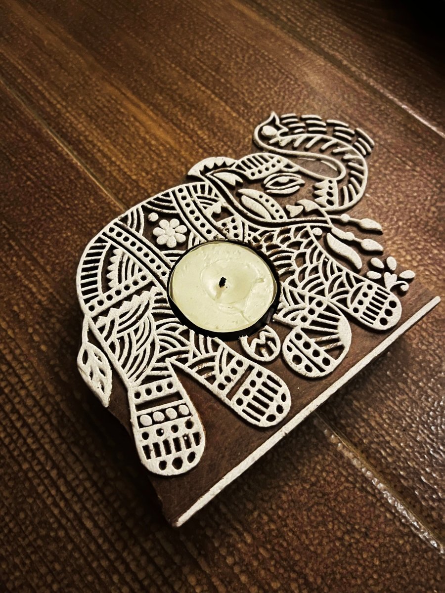 Handcrafted Wooden Diya | Tea light holders | Elephant Design