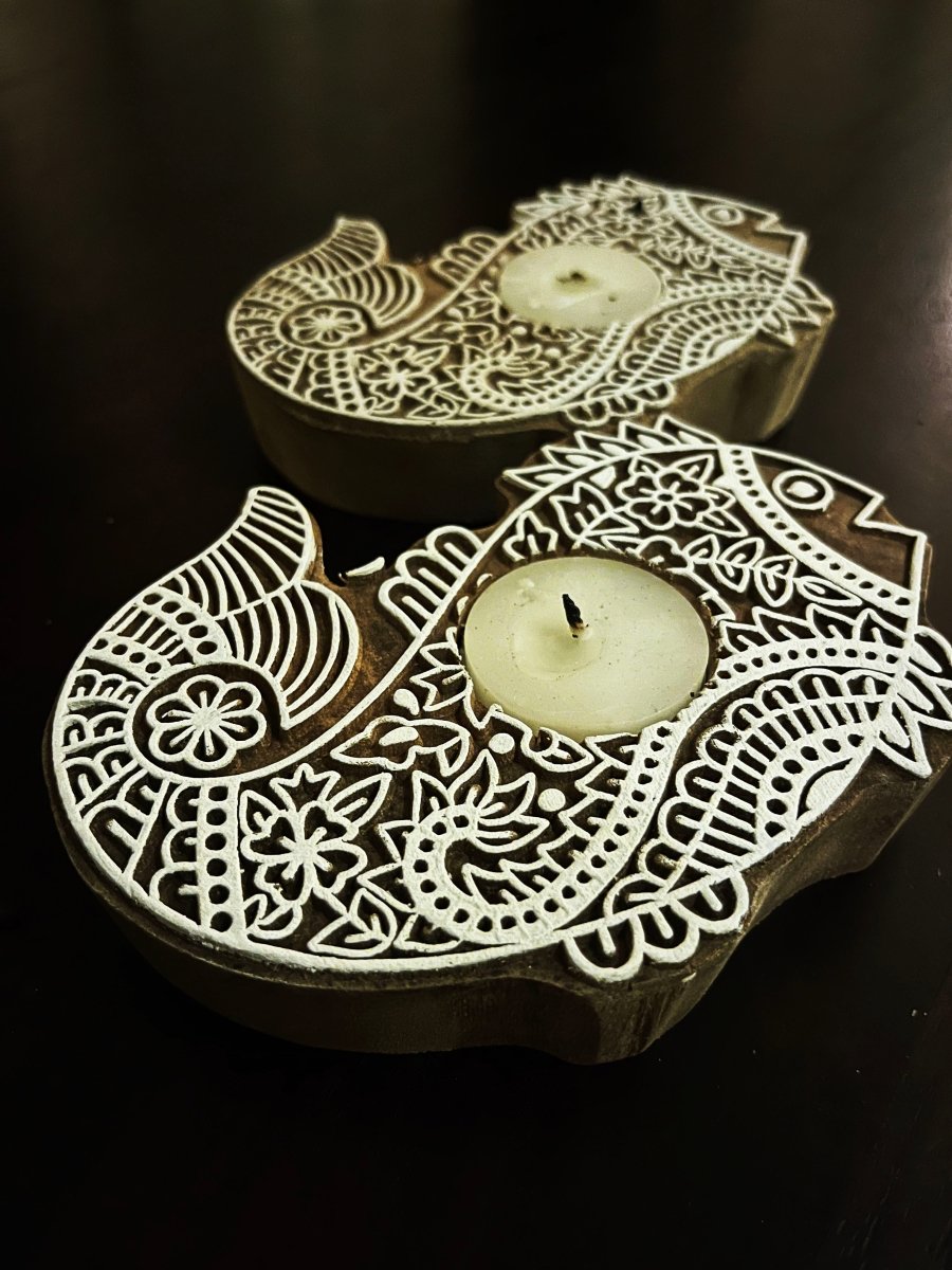 Handcrafted Wooden Diya | Tea light holders | Fish Design