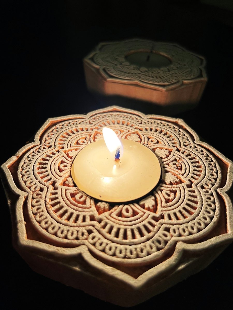 Handcrafted Wooden Diya | Tea light holders | Flower Design