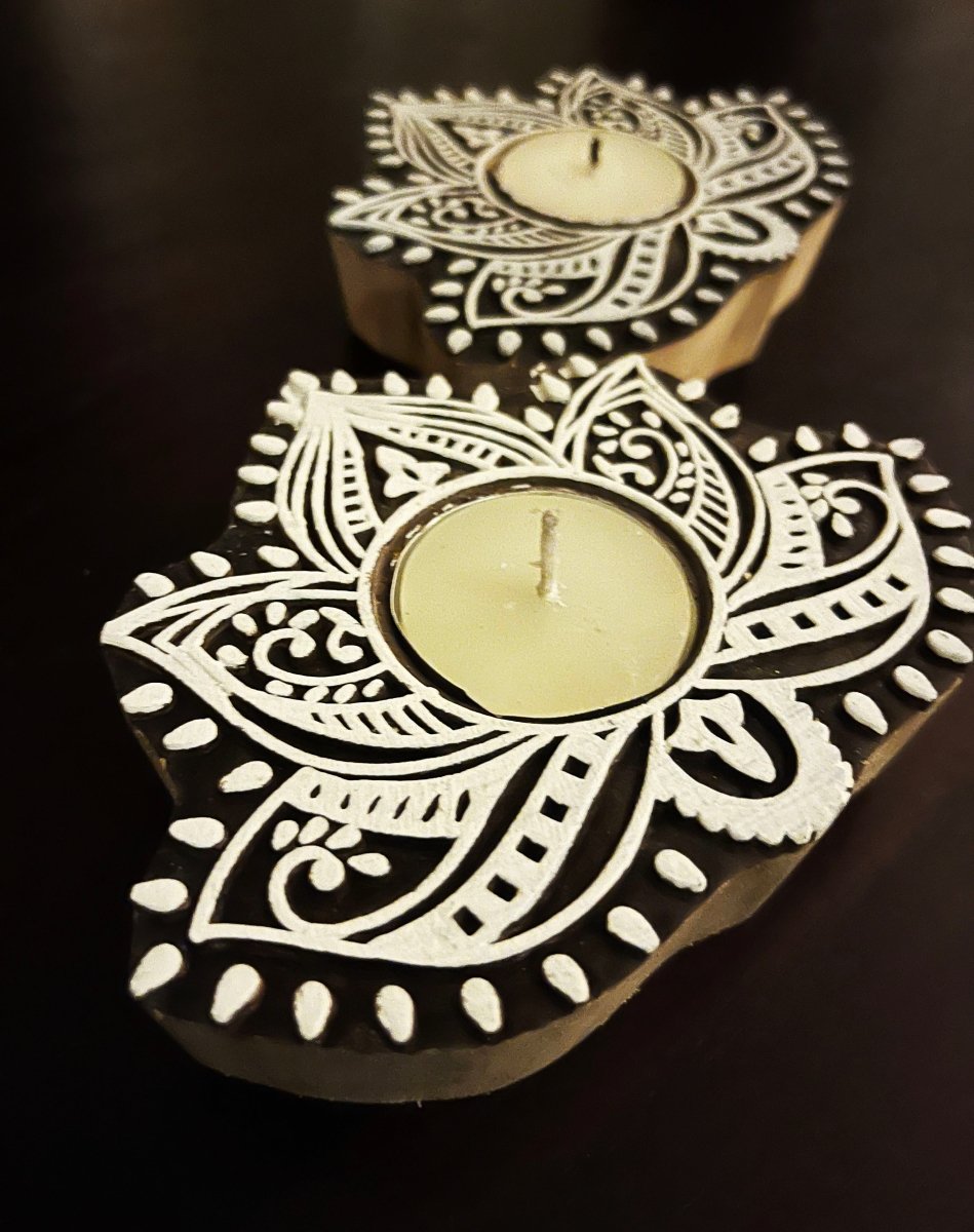 Handcrafted Wooden Diya  | Tea light holders | Lotus