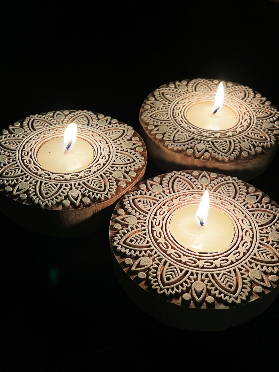 Handcrafted Wooden Diya | Tea light holders | Round