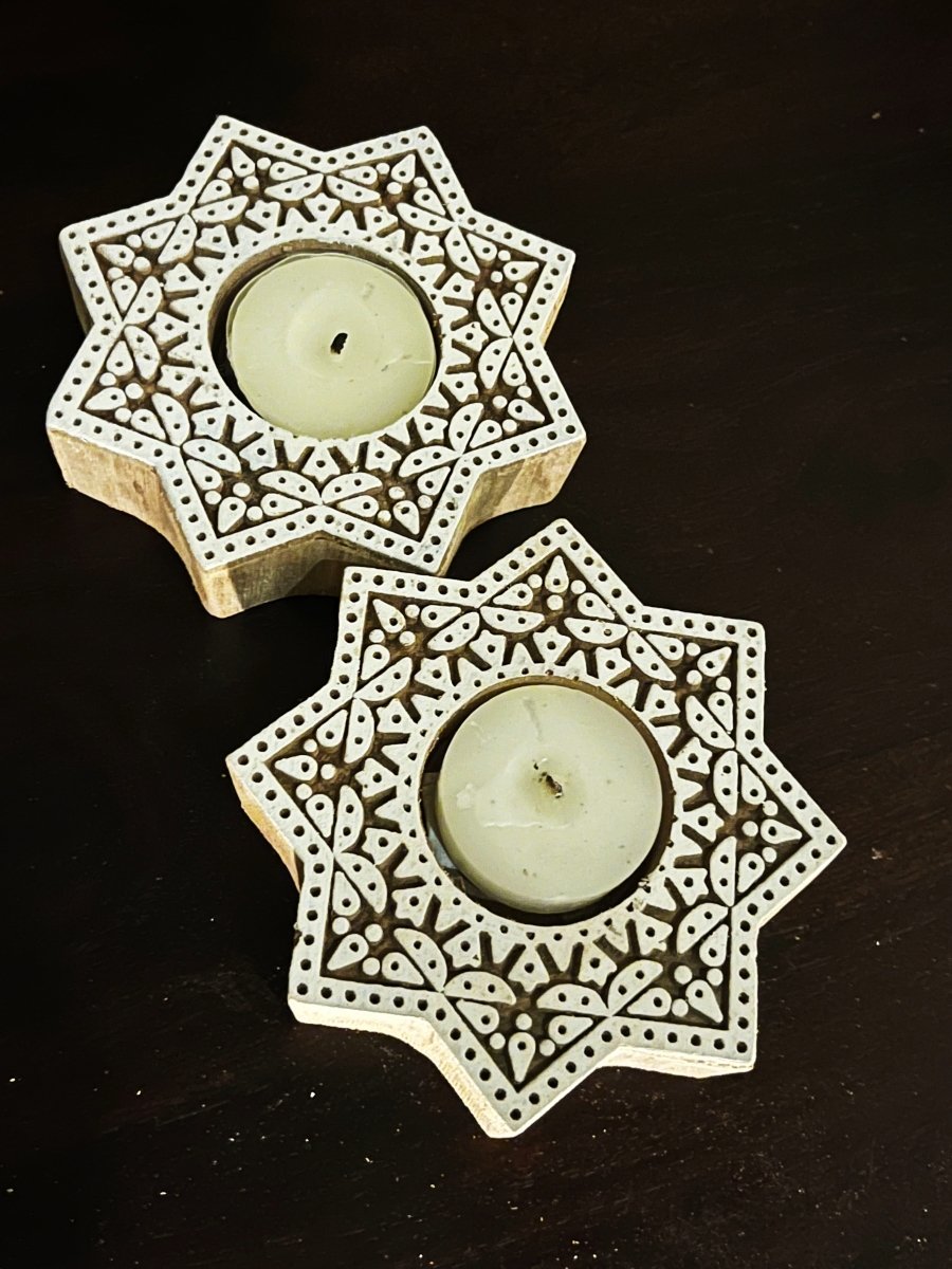 Handcrafted Wooden Diya | Tea light holders | Star Design