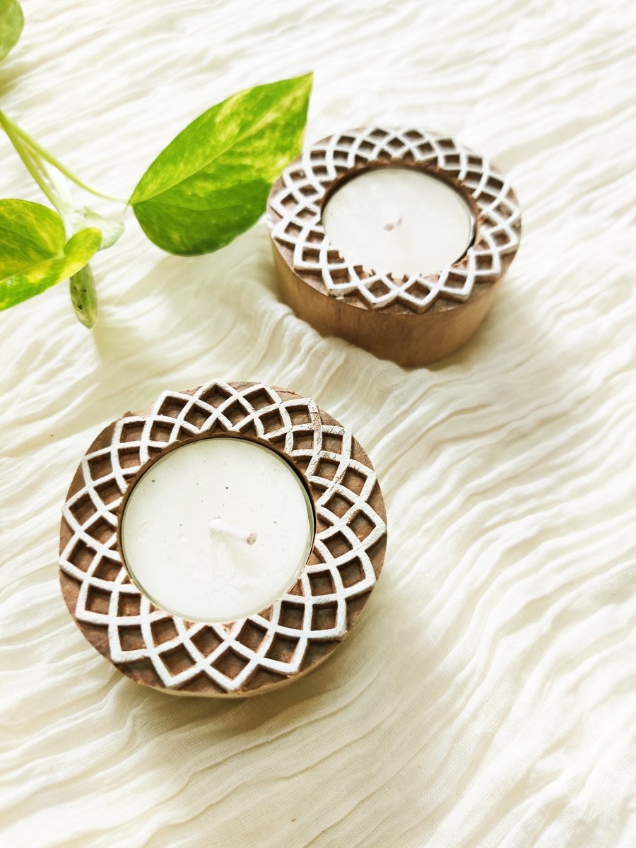 Handcrafted Wooden Tea light holders | Candle Holders | Set of 2