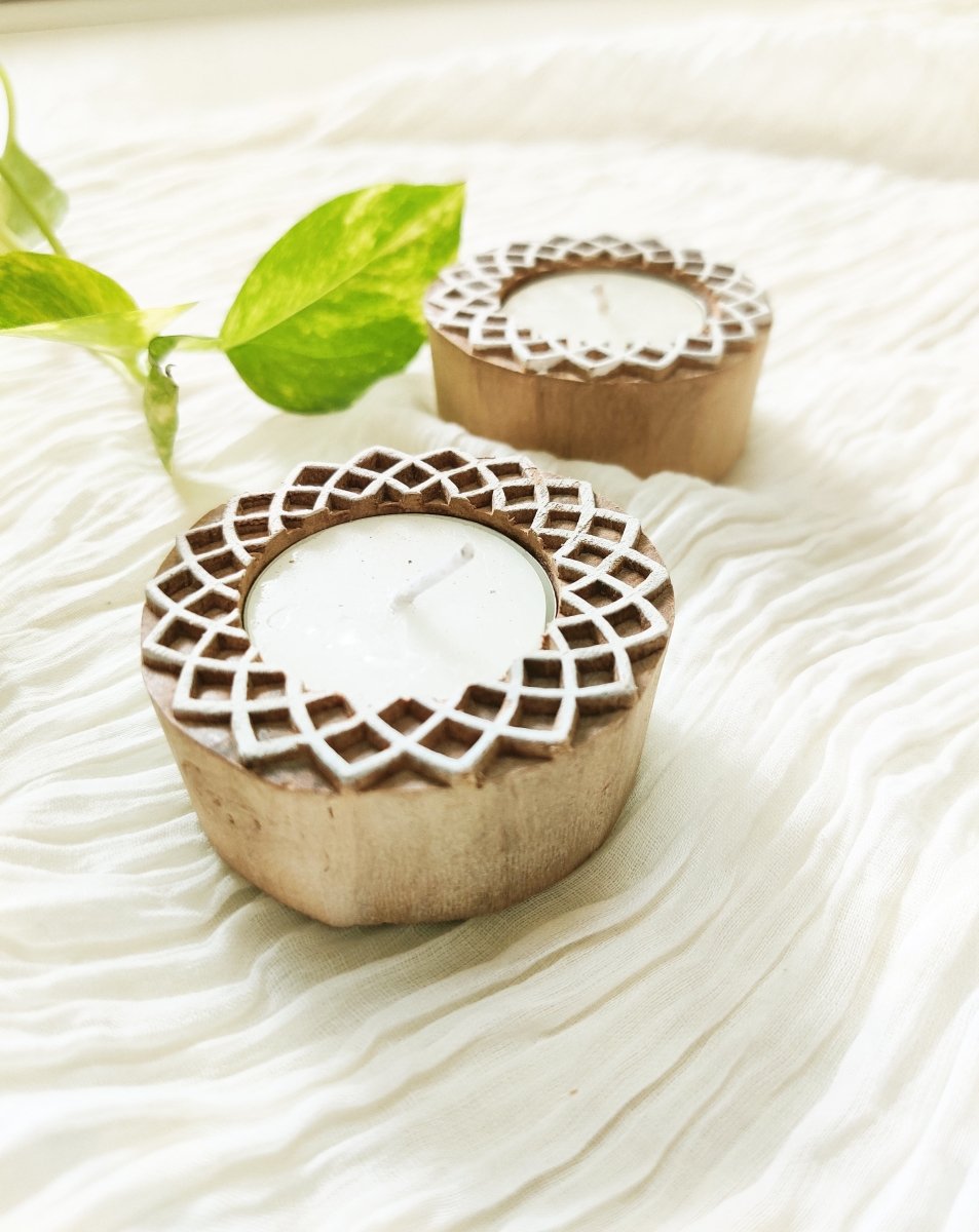 Handcrafted Wooden Tea light holders | Candle Holders | Set of 2