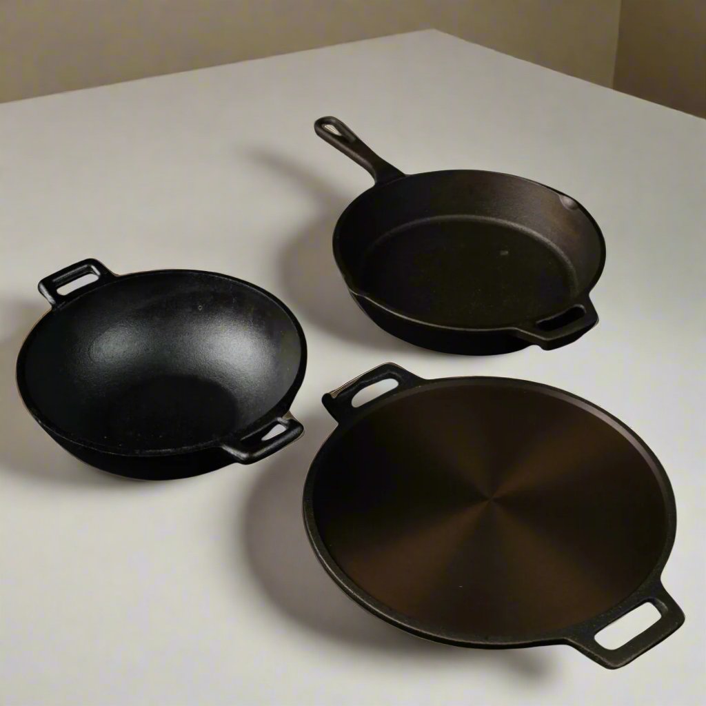 Handmade Cast Iron Combo (Kadai + Dosa Tawa + Skillet)