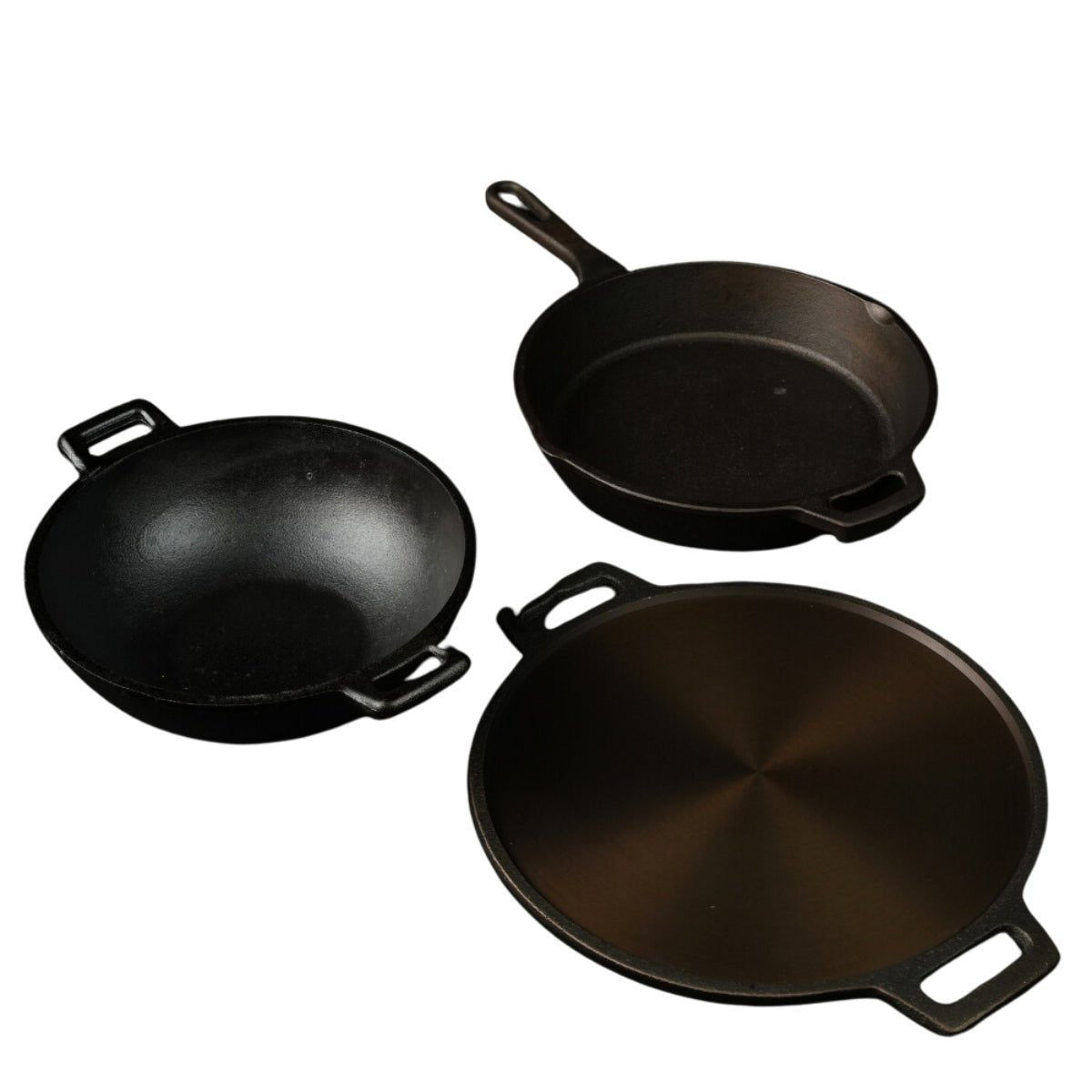 Handmade Cast Iron Combo (Kadai + Dosa Tawa + Skillet)