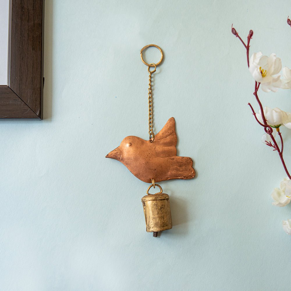 Handmade Copper Bell Keyring - Bird Design