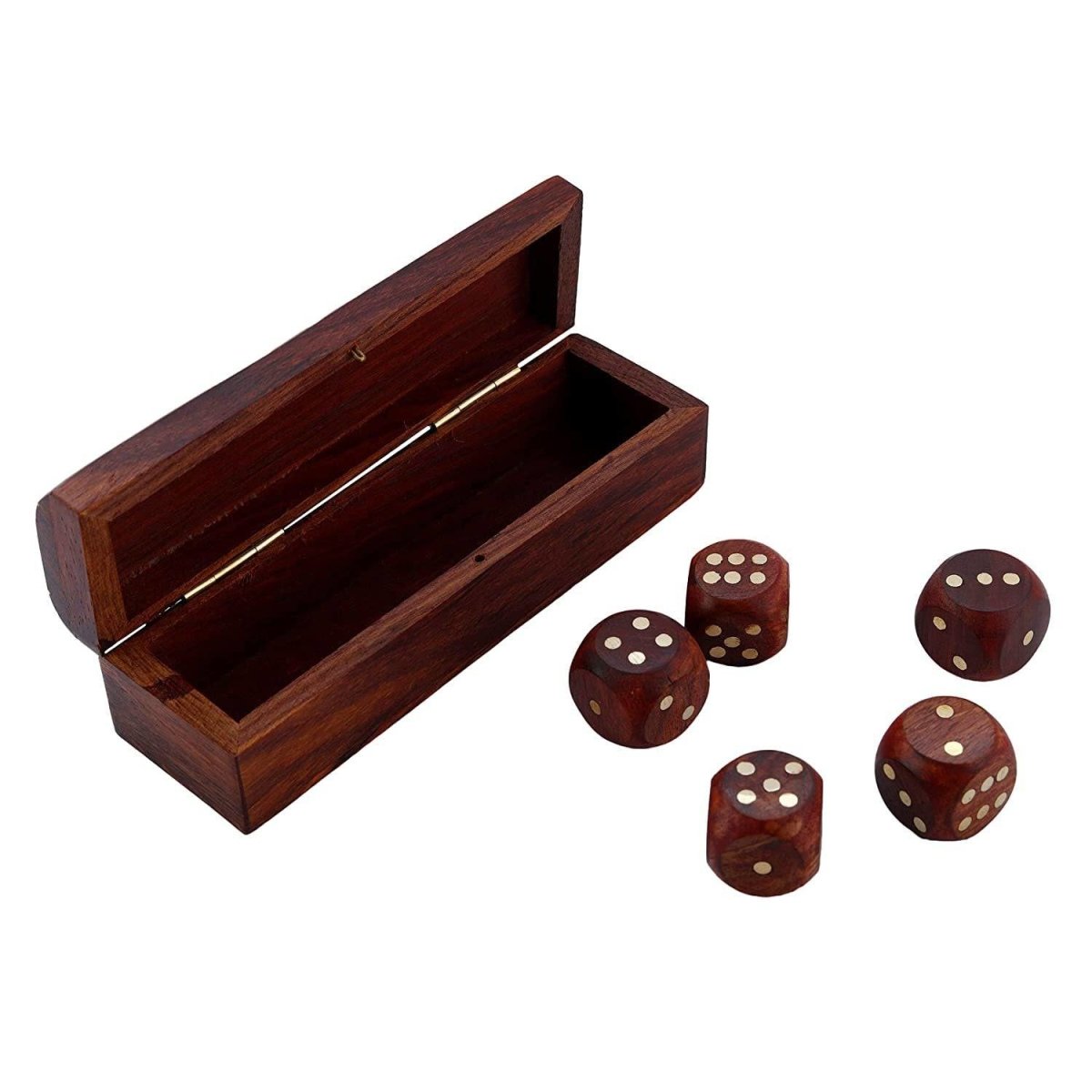 Handmade Wooden Dice Game | Storage Box with Brass Inlay