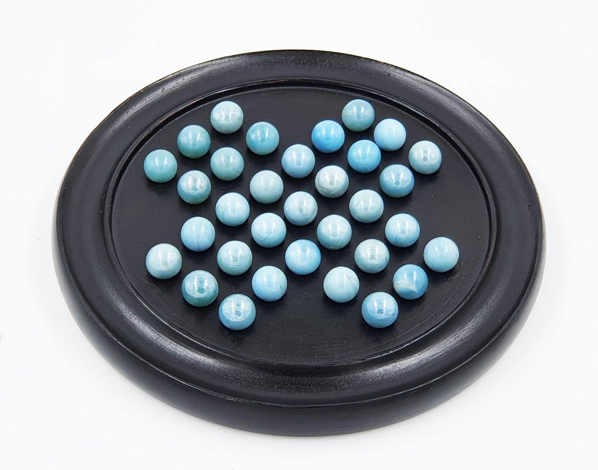 Games Solitaire Board in Wood with Glass Marbles Brainvita (Black)