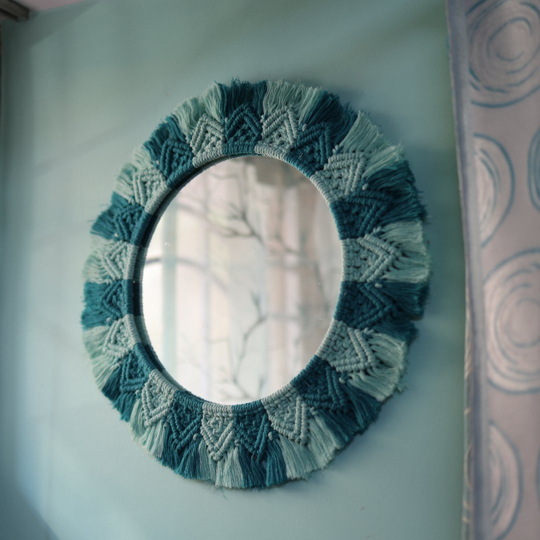 Handmade Macrame Aqua- Teal Mirror