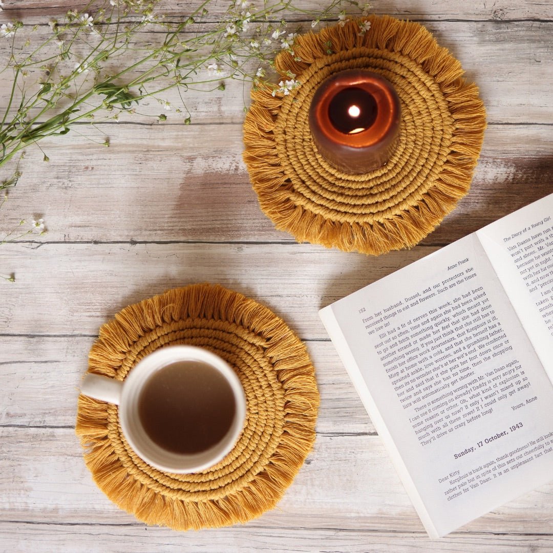 Handmade Macrame Yellow Table Coasters - Set of 2