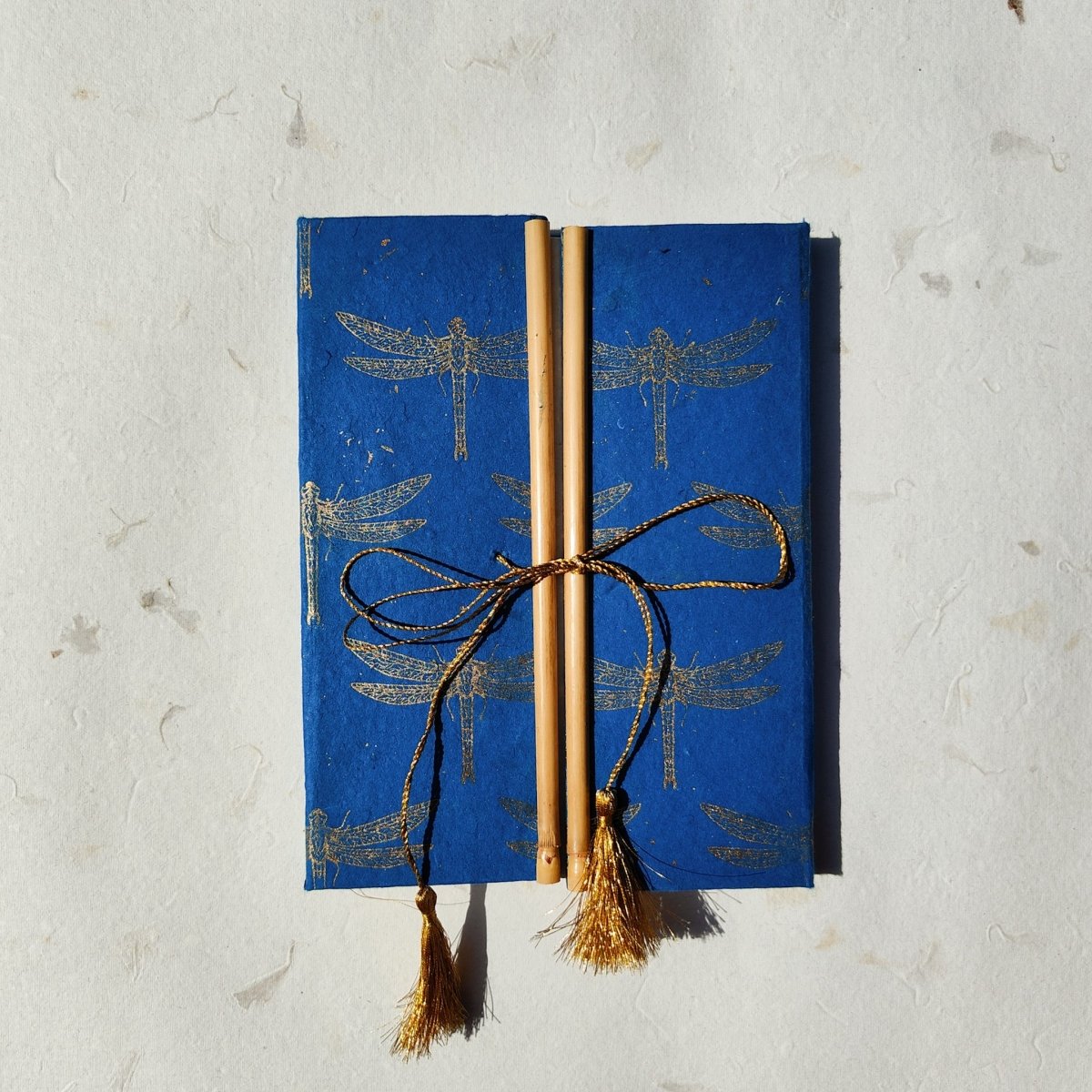 Handmade Paper Bamboo Hardcover Notebook | Dragonfly