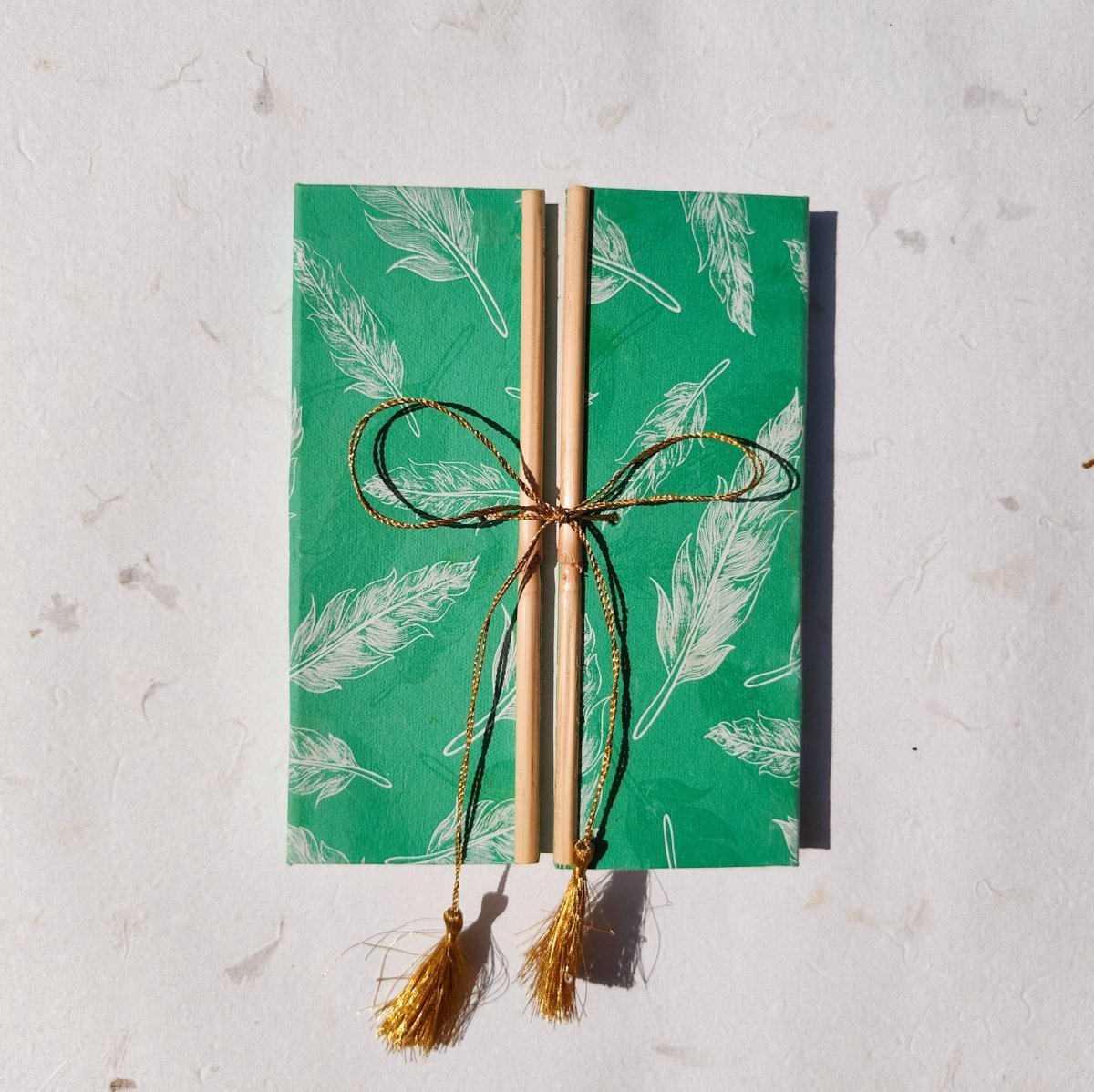 Handmade Paper Bamboo Hardcover Notebook | Feather