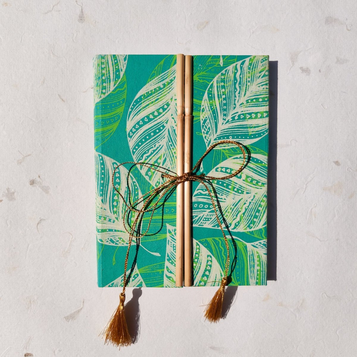 Handmade Paper Bamboo Hardcover Notebook | Leaves