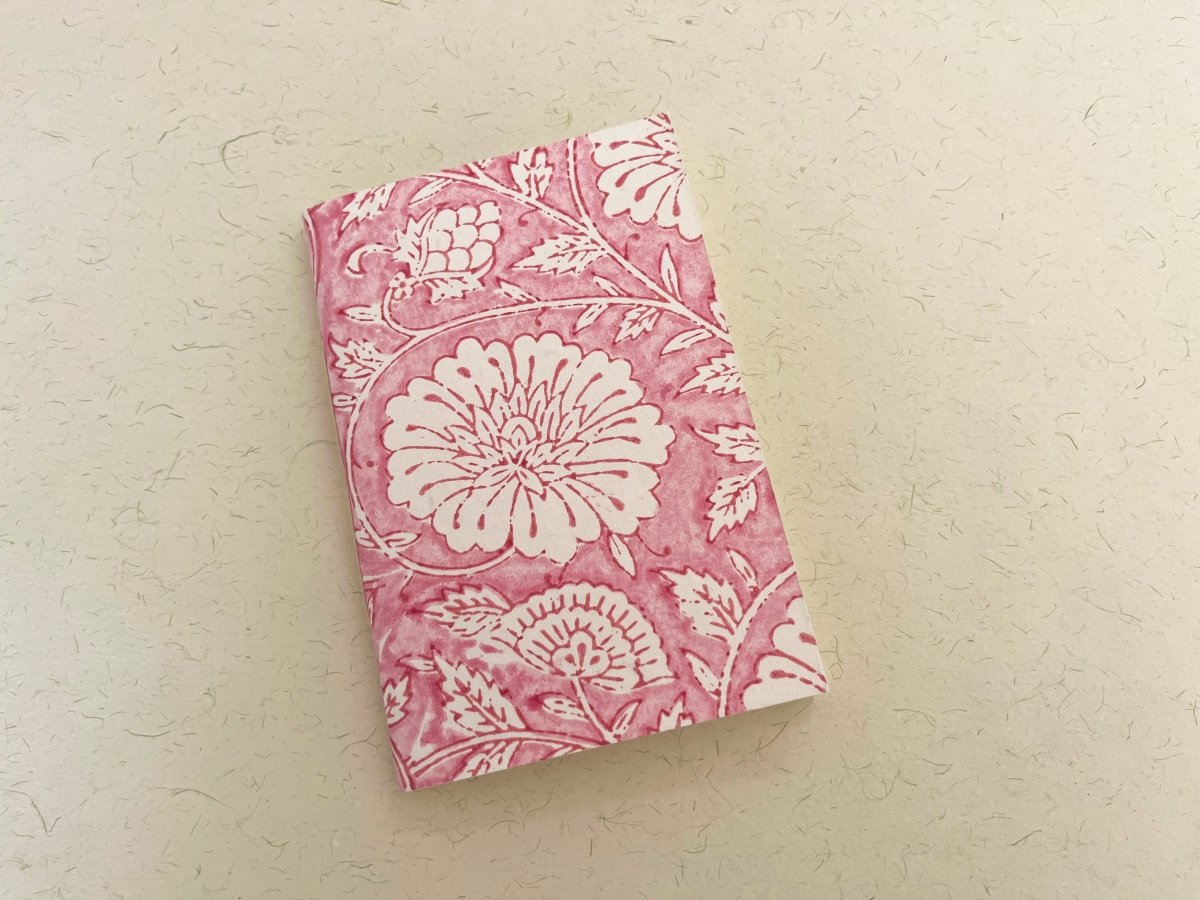 Handmade pink block print journal | Eco - friendly notebook, Sustainable, Upcycled cotton rag paper