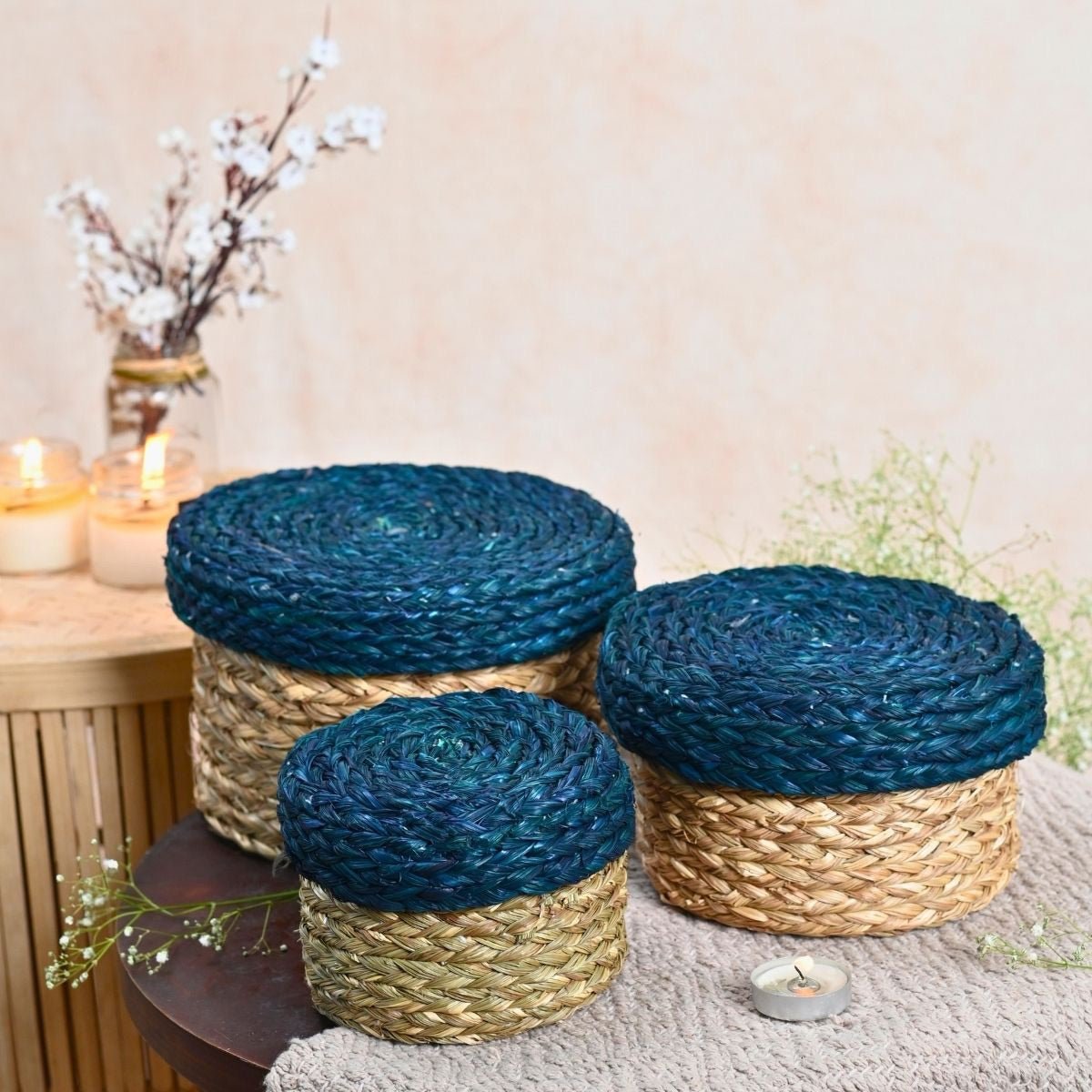 Handmade Sabai Gift Box- Indigo | Set of 3