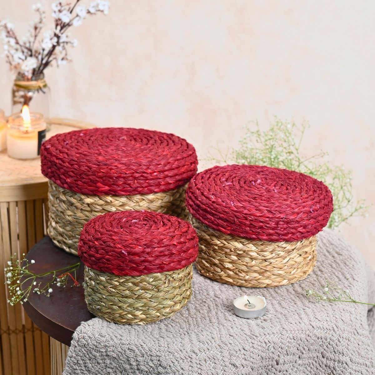 Handmade Sabai Gift Box- Red | Set of 3