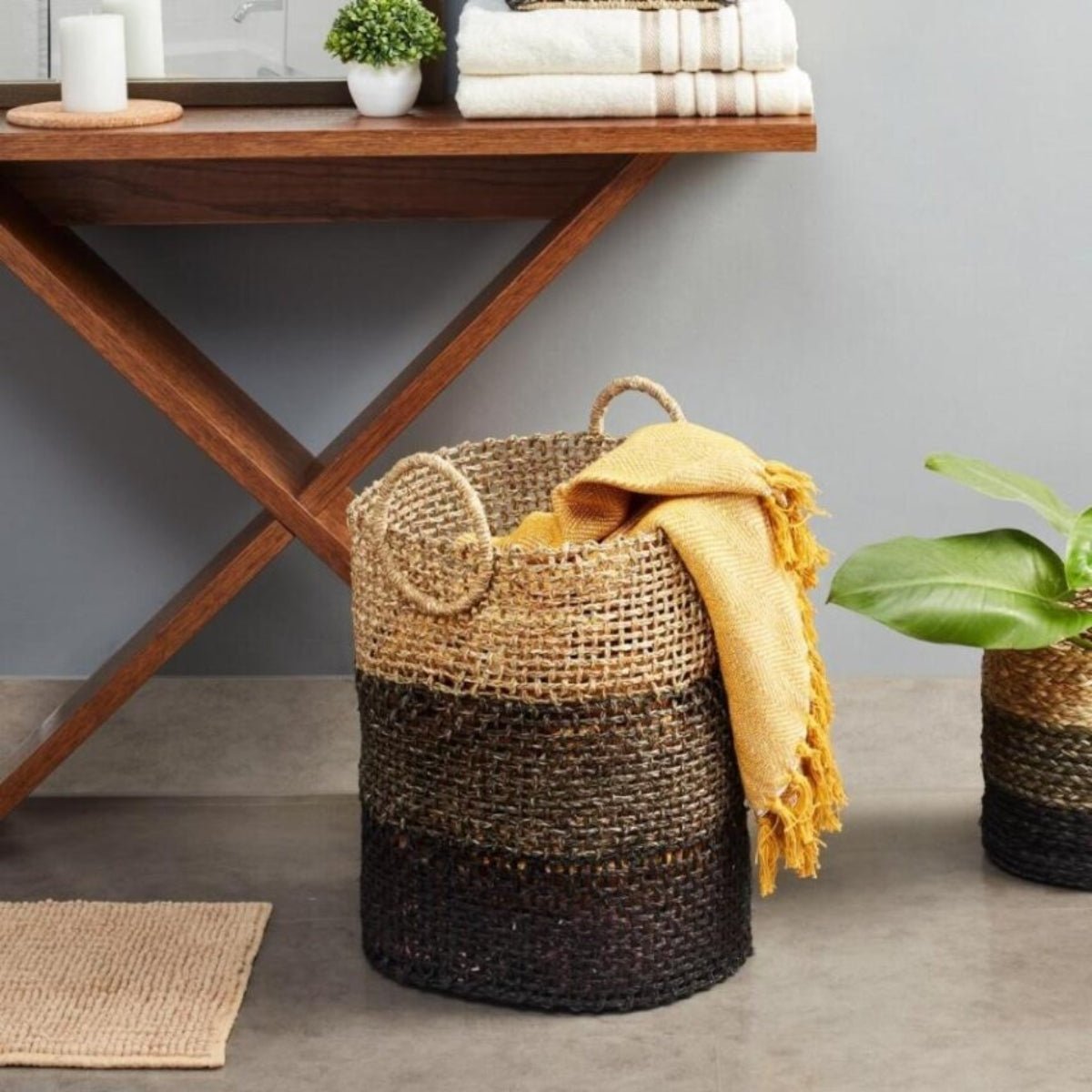 Handmade Sabai Grass Laundry Basket - Black