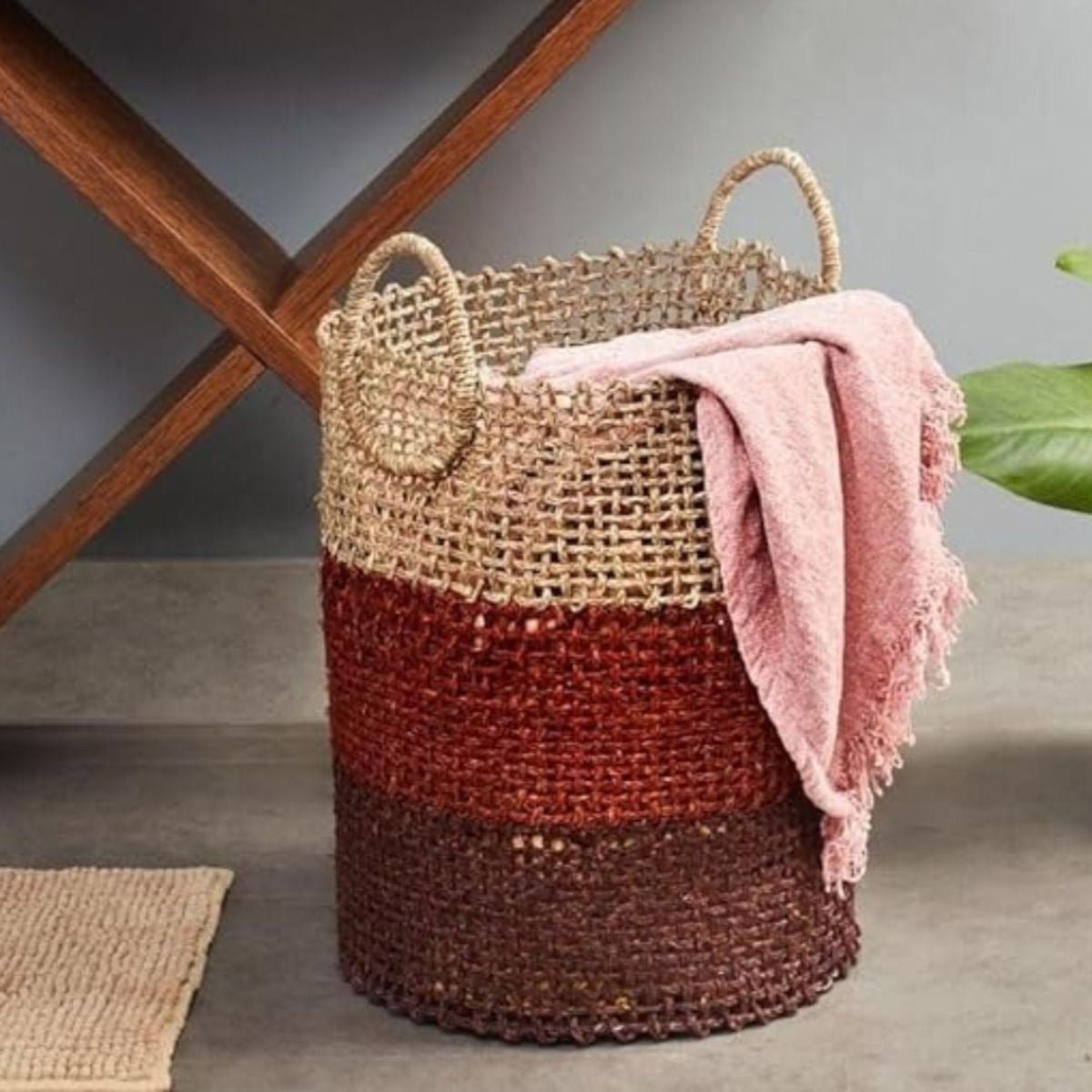 Handmade Sabai Grass Laundry Basket - Brown