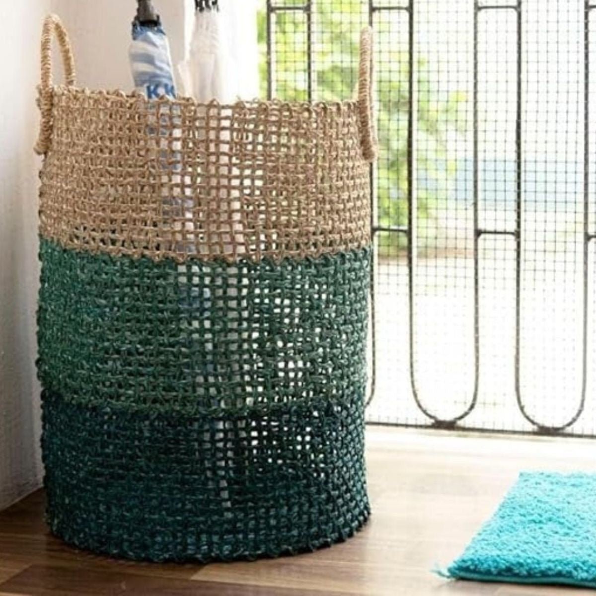 Handmade Sabai Grass Laundry Basket - Indigo