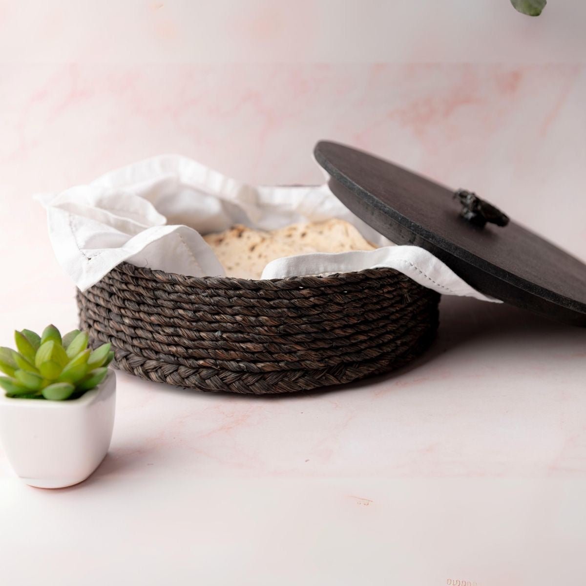 Handmade Sabai Grass Roti Box - Black