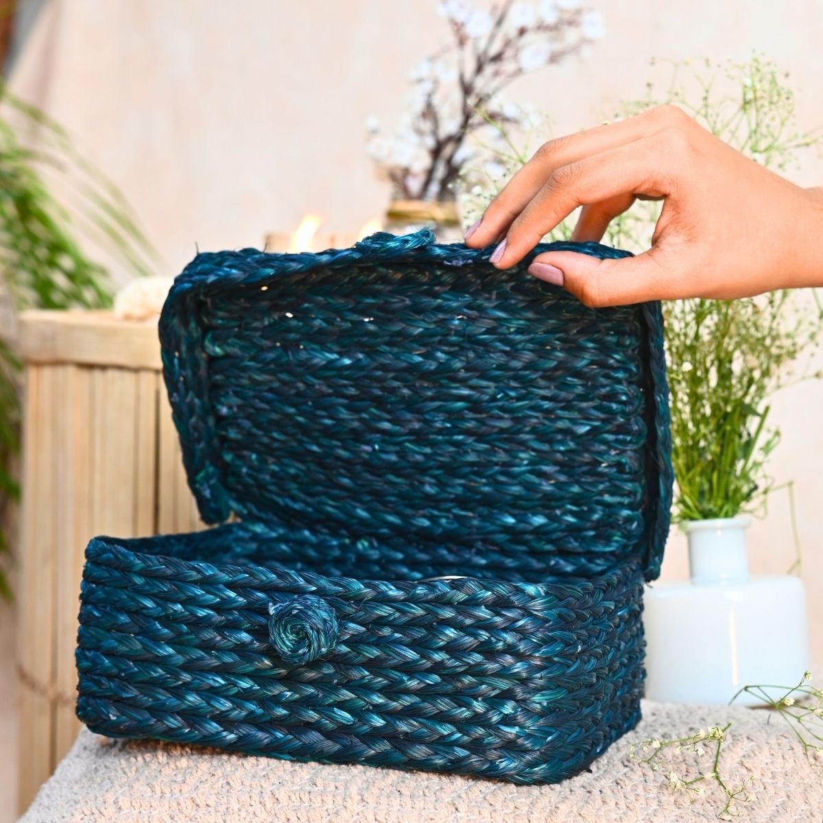 Handmade Sabai Grass Sandook - Indigo