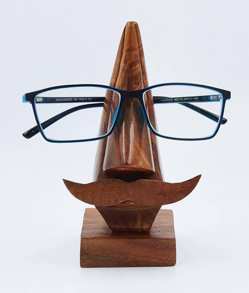 Wooden Nose Shaped Sunglasses Holder Stand with Brown Mustache