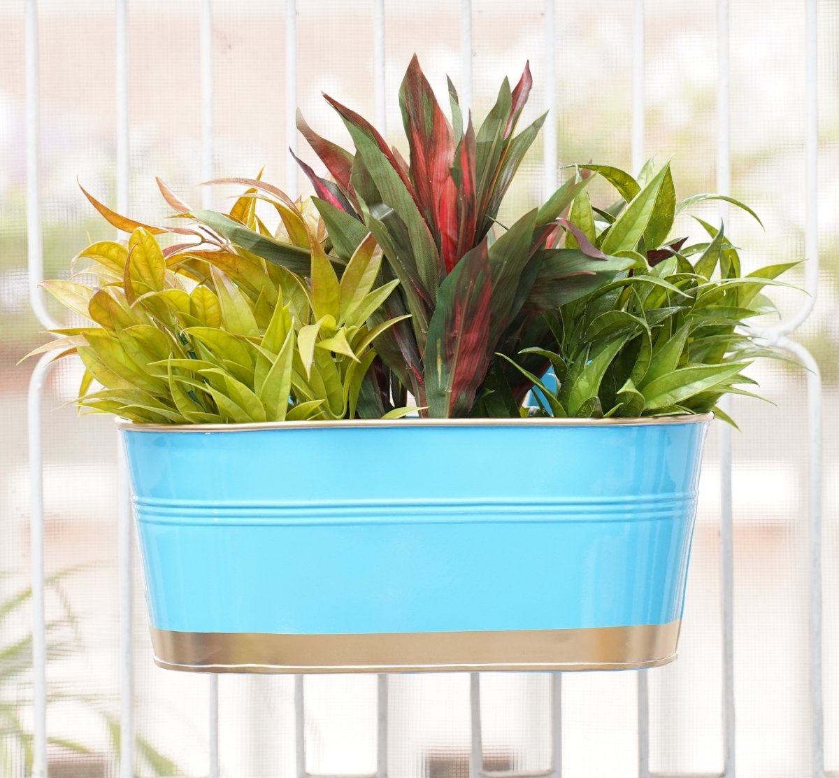 Hanging Pots For Plants Balcony Railing (Blue - Pack4)