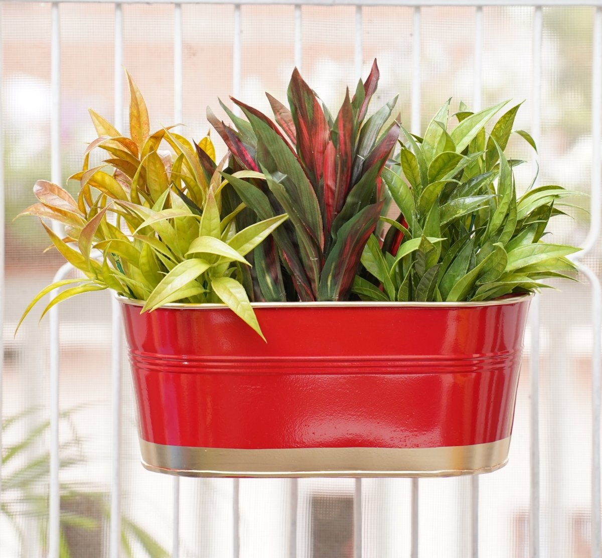 Hanging Pots For Plants Balcony Railing (Red - Pack4)