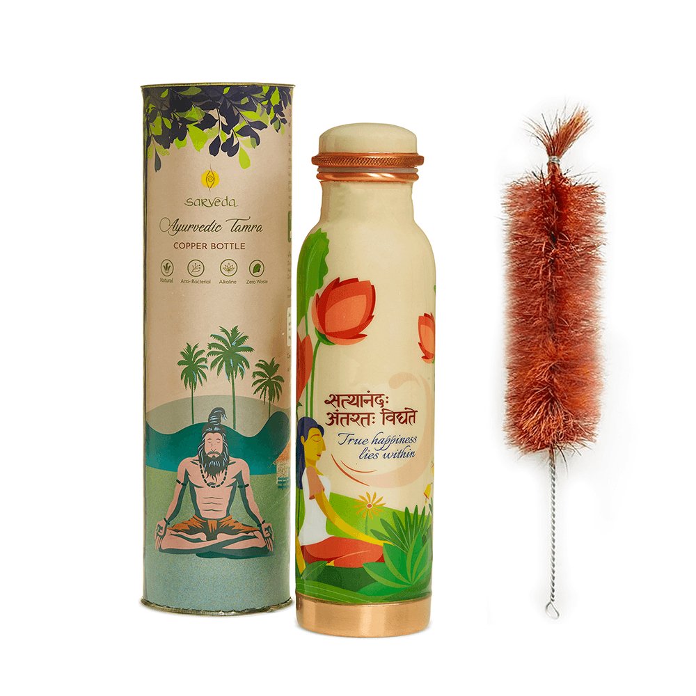 Happiness Copper Bottle-white- 500 ml with Brush