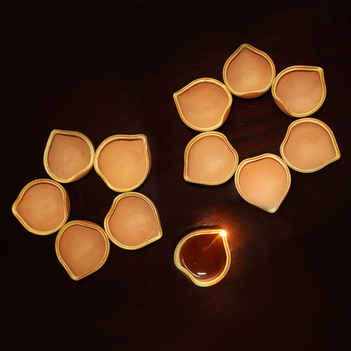 Heart Shape Diwali Diya- Set of 12 Diyas & Cotton Wicks