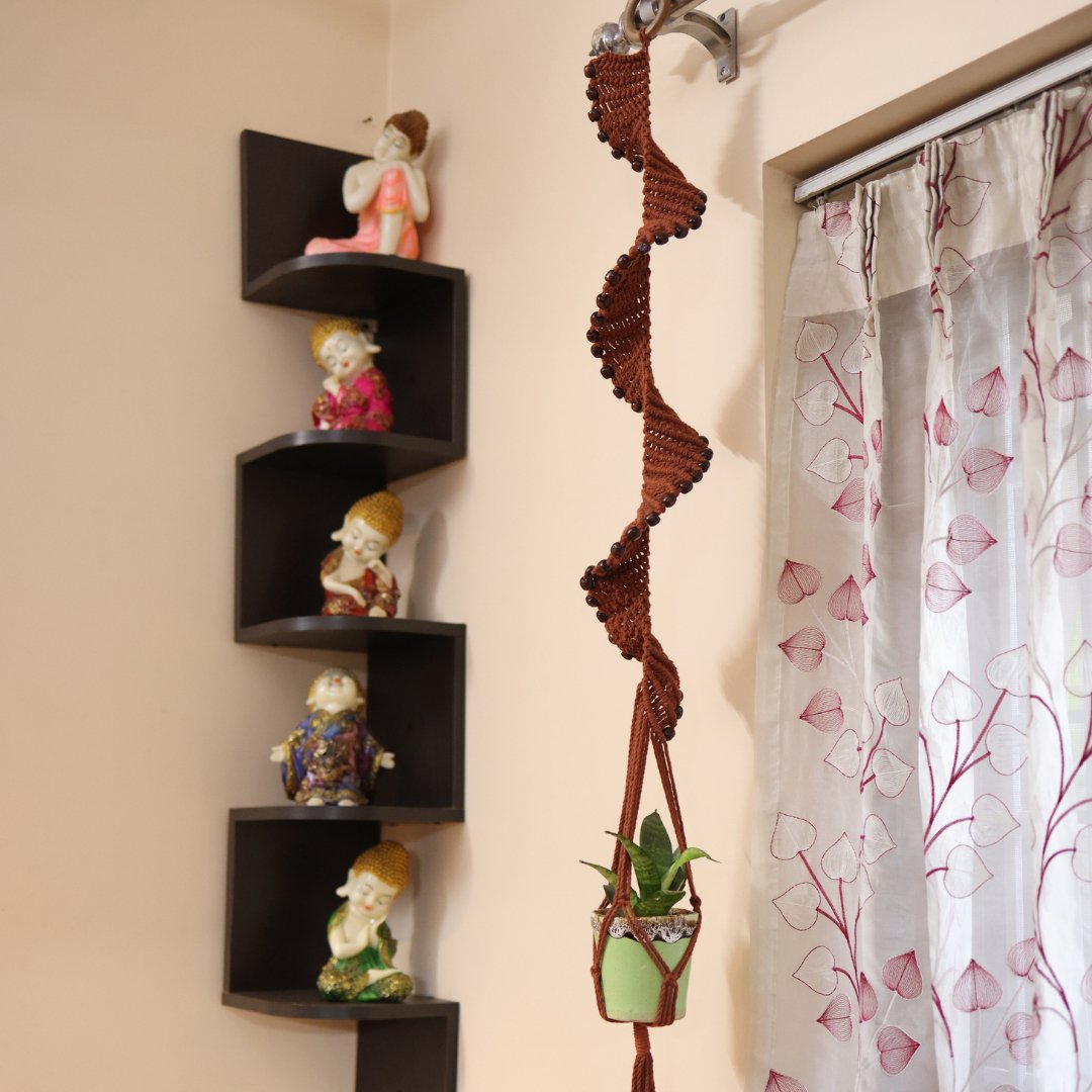 Helical Brown Macrame Plant Holder