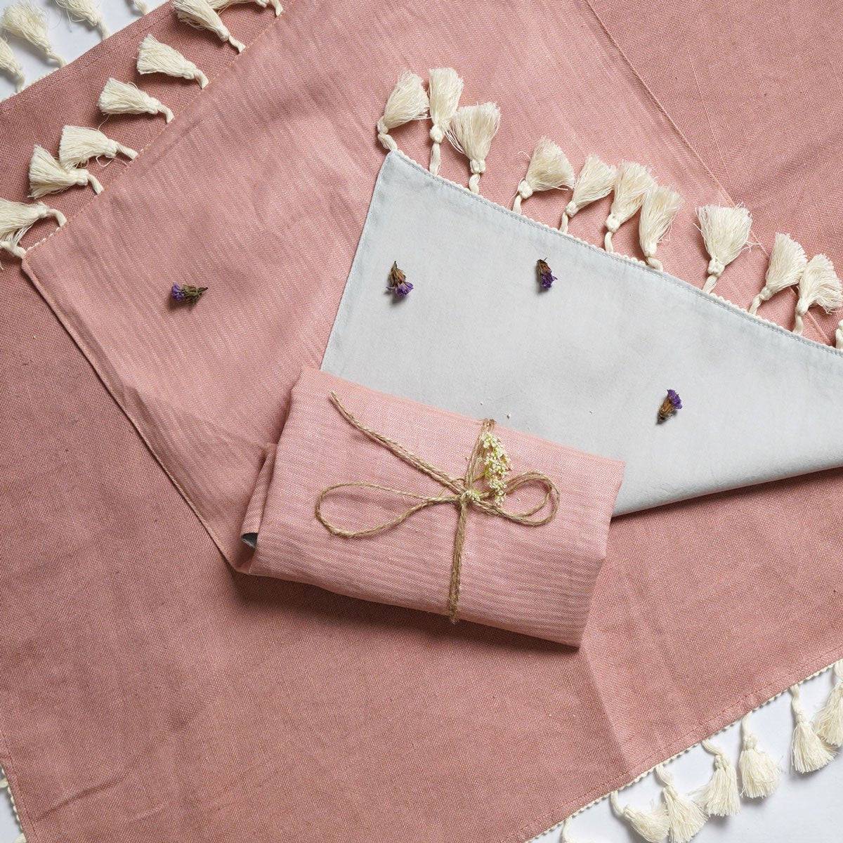 Hemp and Organic Cotton Reversible Table Mats | Pink & Grey