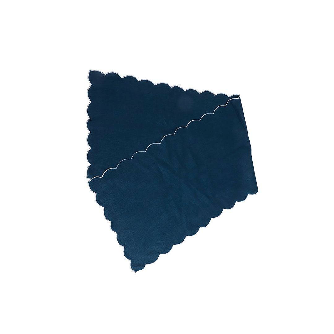 Hemp Scallop Edged Embroidered Table Runner | Navy Blue